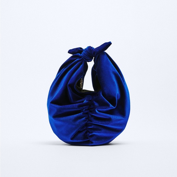 NWT. Zara Bluish Velvet Bucket Bag. - Picture 2 of 12